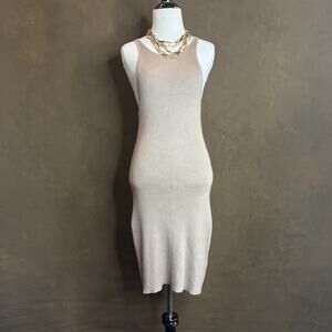 Abercrombie & Fitch Ribbed Knit Tank Bodycon Midi Dress Medium Tall MT Cream